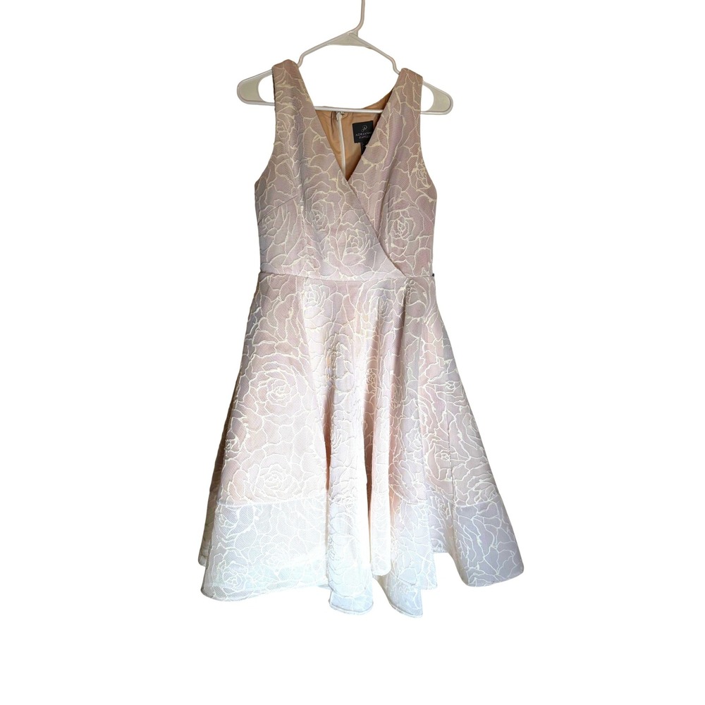 Adrianna Papell Ivory Cream Bonded Mesh Floral Lace Bridal High-Low Dress 10